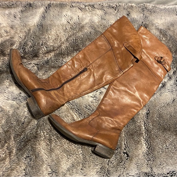 Italian Leather Tan knee-high Boots - Lavorazione Artigiana - size 9/39 VINTAGE - Picture 1 of 5